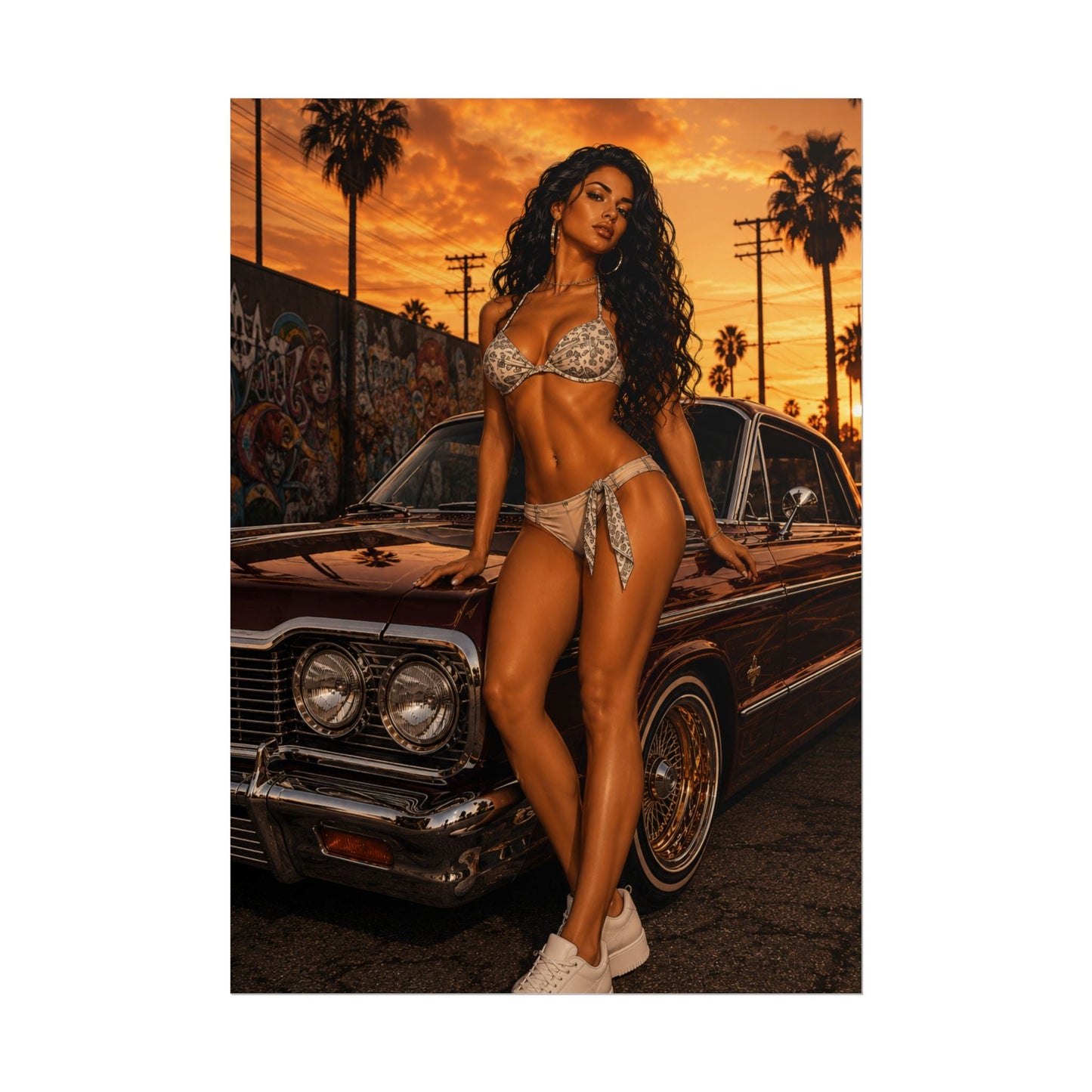 Bikini Model Lowrider Poster - 16.5’’ x 23.4’’ (Vertical) / Matte - Poster